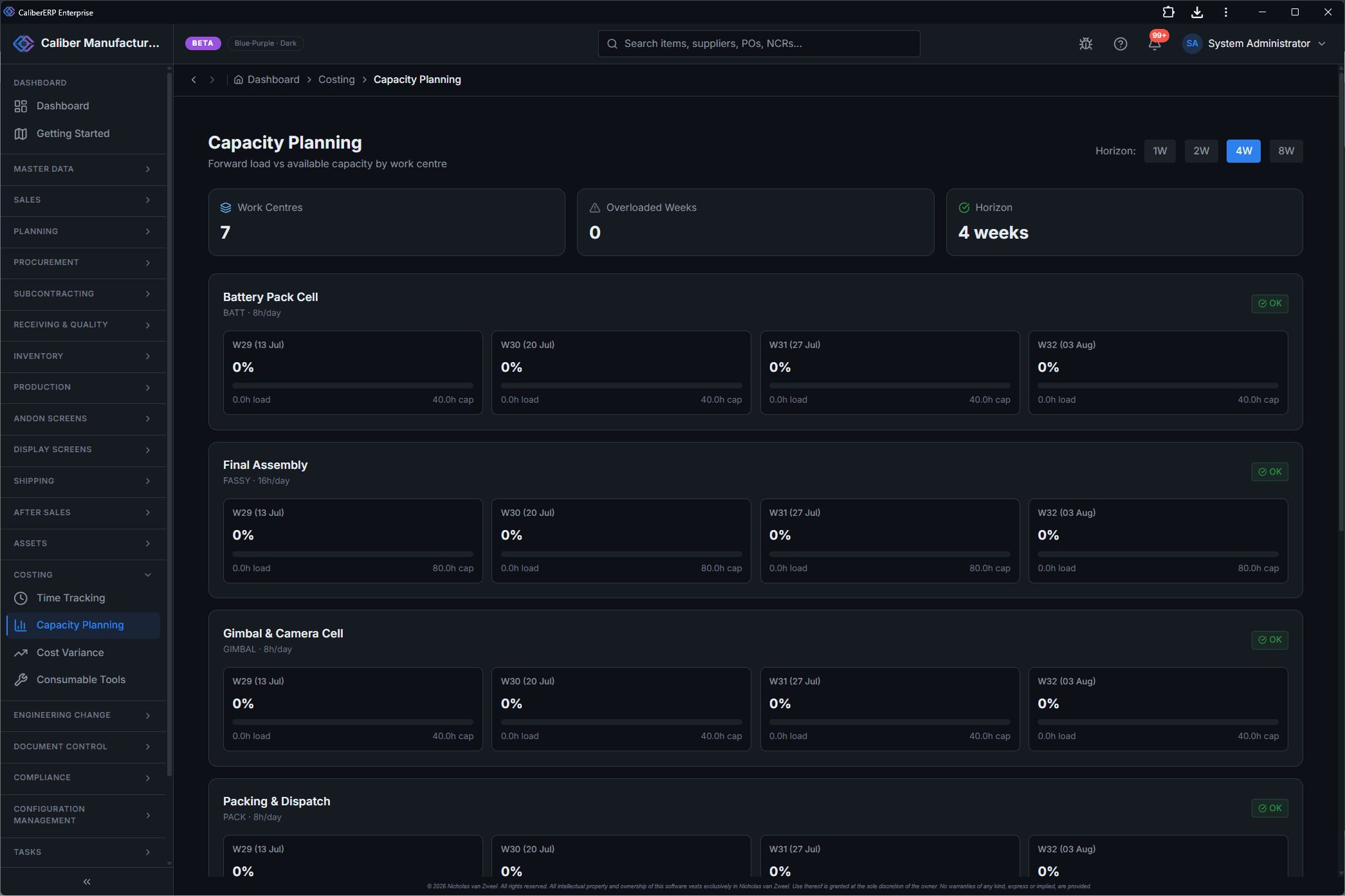 CaliberERP Capacity Planning2 screen